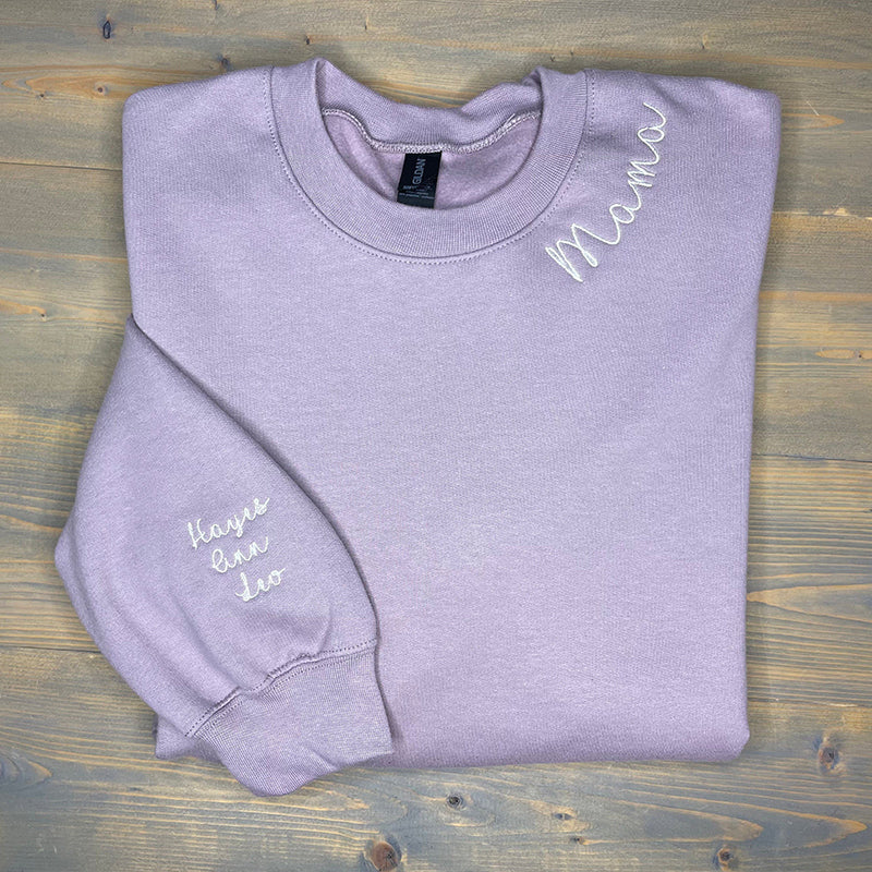 Custom Mama Embroidered Sweatshirt with Kids Names Sleeve