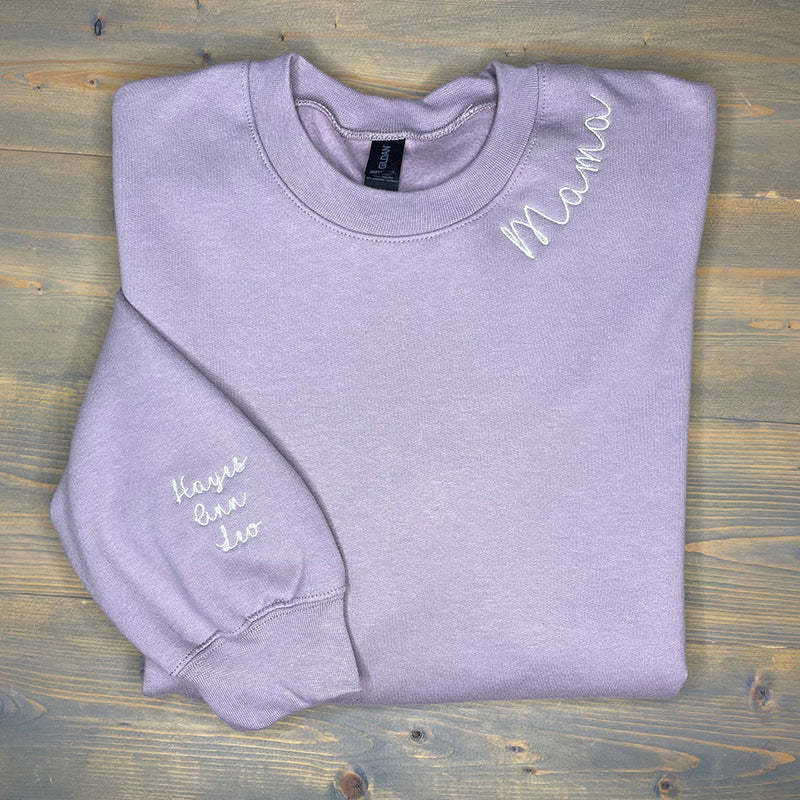 Custom Mama Embroidered Sweatshirt with Kids Names Sleeve