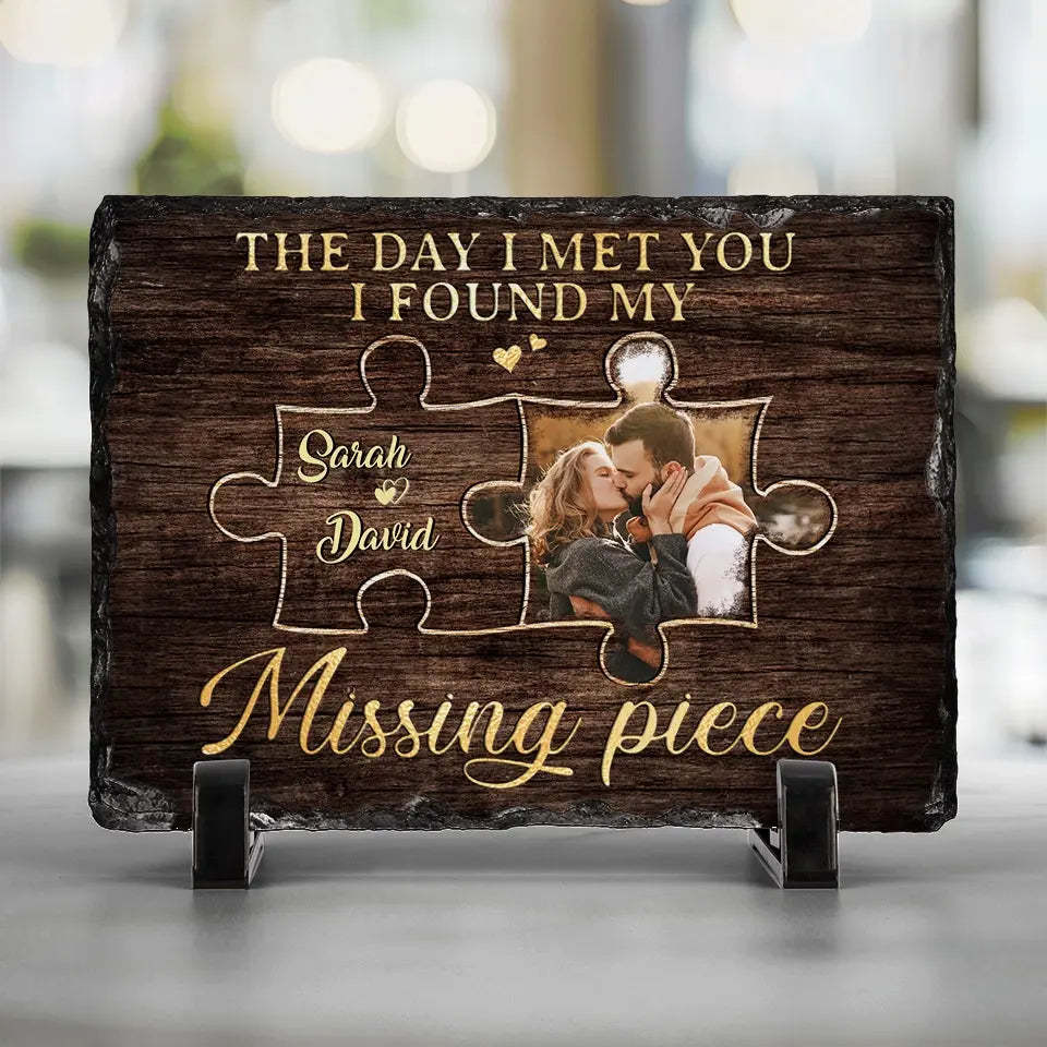 Custom Photo I Found My Missing Piece - Couple Personalized Custom Rectangle Shaped Stone With Stand 