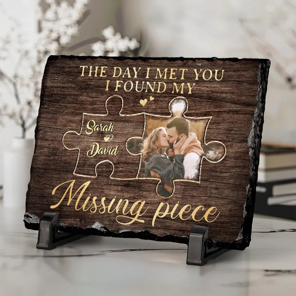 Custom Photo I Found My Missing Piece - Couple Personalized Custom Rectangle Shaped Stone With Stand 