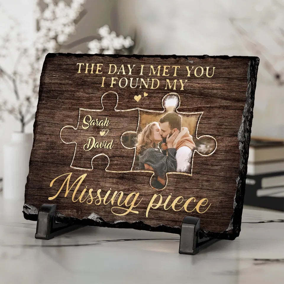 Custom Photo I Found My Missing Piece - Couple Personalized Custom Rectangle Shaped Stone With Stand 