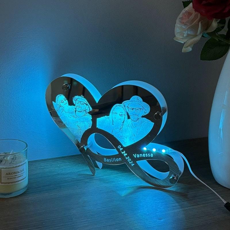 Personalized Mirror Light For Heart-Shaped Couple Photos
