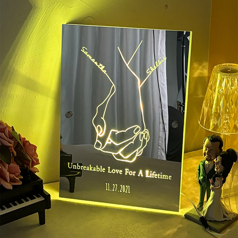 Personalized Couple Name Holding Hands Mirror Lamp