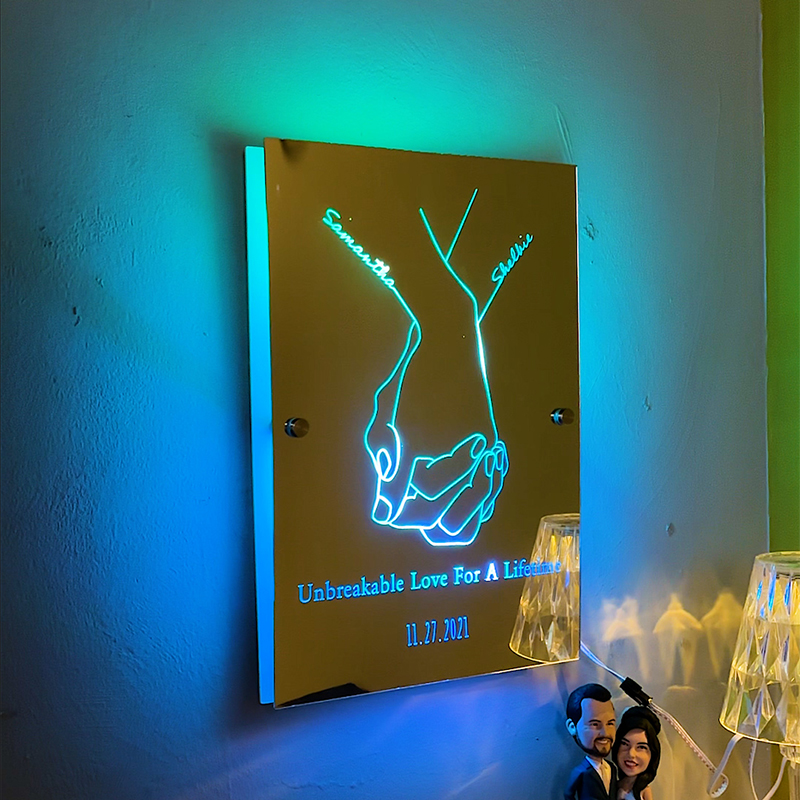 Personalized Couple Name Holding Hands Mirror Lamp