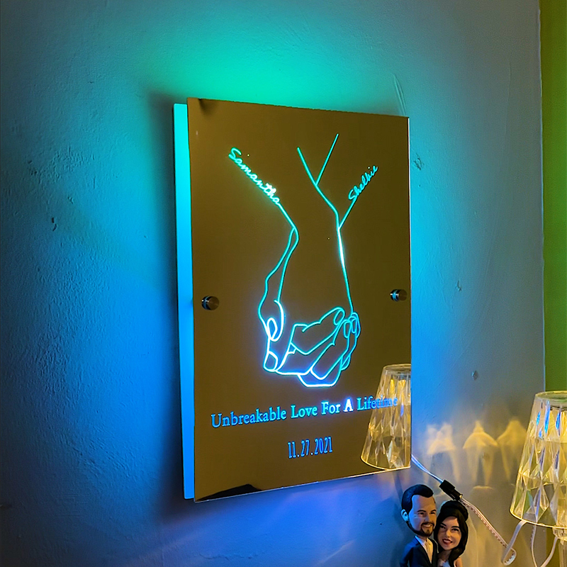 Personalized Couple Name Holding Hands Mirror Lamp
