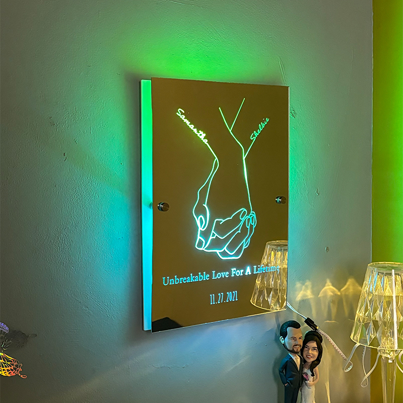 Personalized Couple Name Holding Hands Mirror Lamp