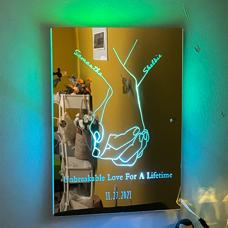 Personalized Couple Name Holding Hands Mirror Lamp