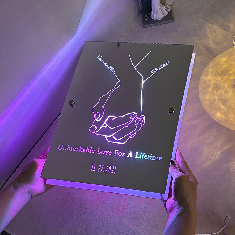 Personalized Couple Name Holding Hands Mirror Lamp