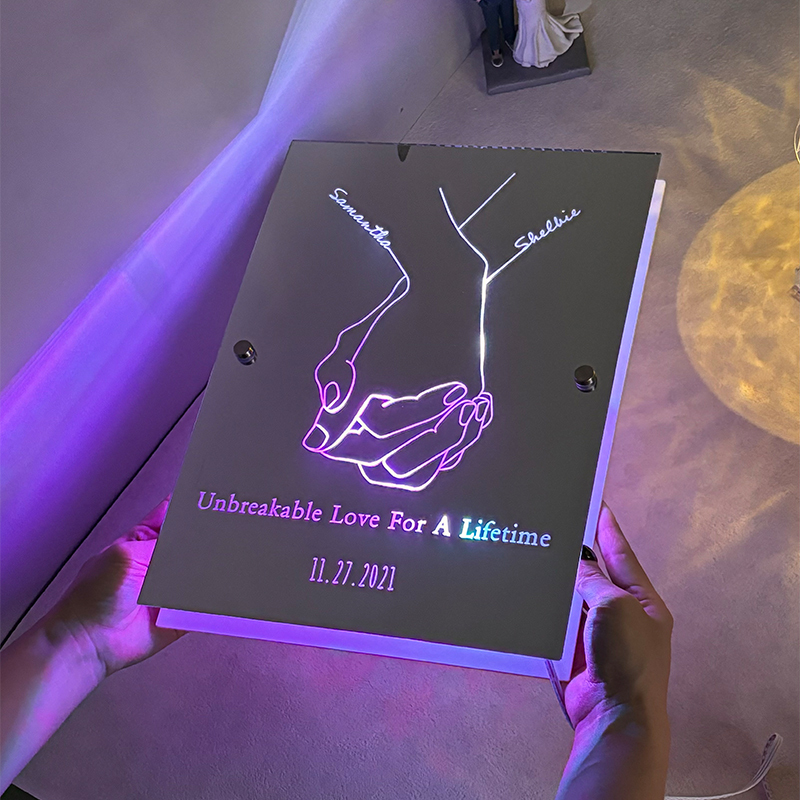 Personalized Couple Name Holding Hands Mirror Lamp