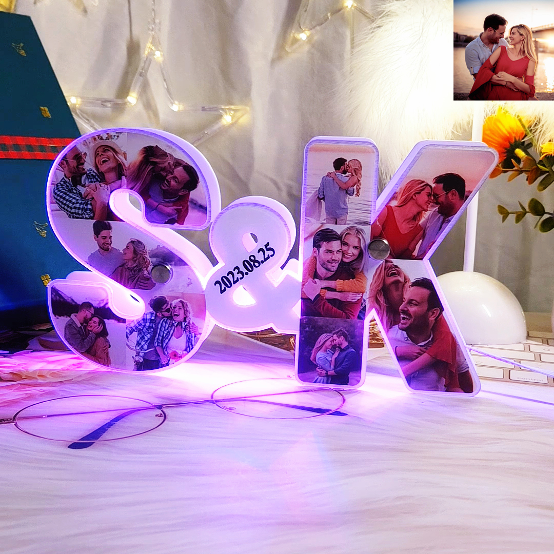 Customized Couple Letter Photo Mirror Night Light