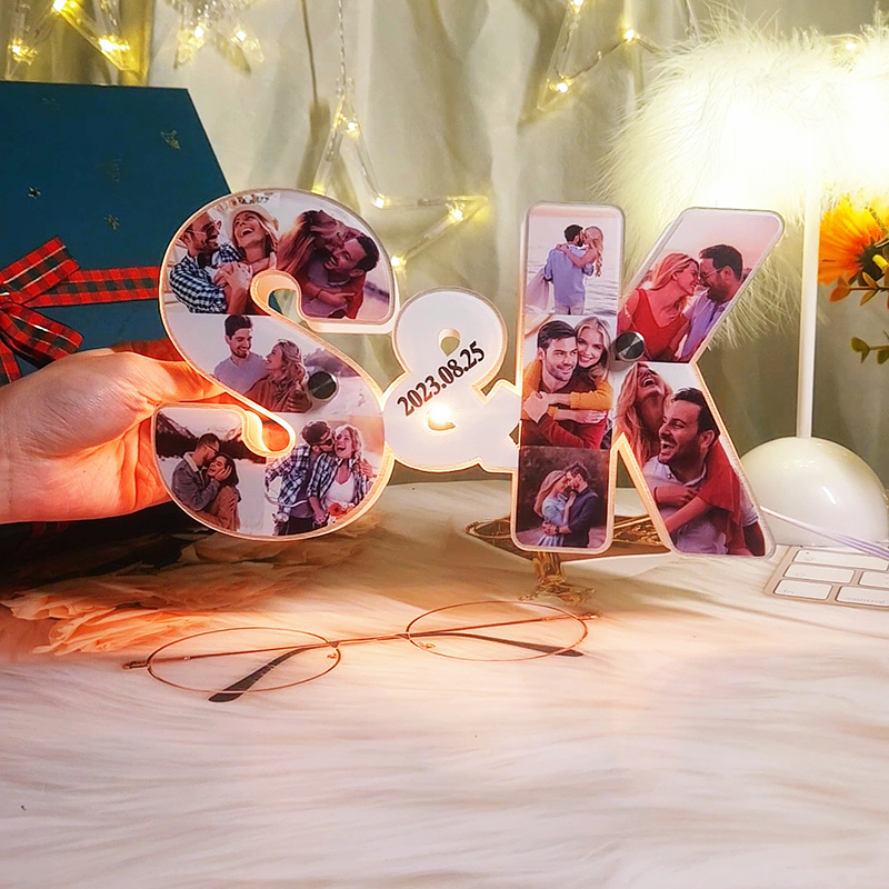 Customized Couple Letter Photo Mirror Night Light