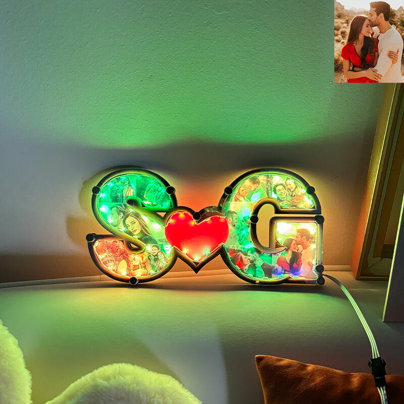 Custom Hidden Photo Couple Mirror Light