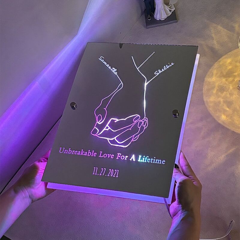 Personalized Mirror Lamp Customized Couple Name Gift for Valentine's Day