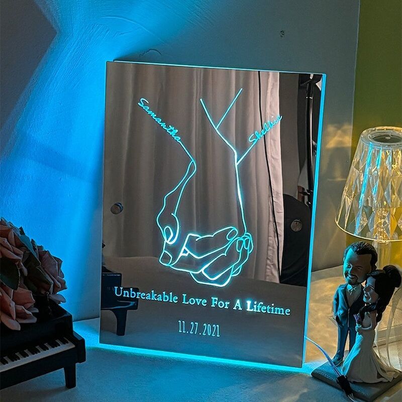 Personalized Mirror Lamp Customized Couple Name Gift for Valentine's Day