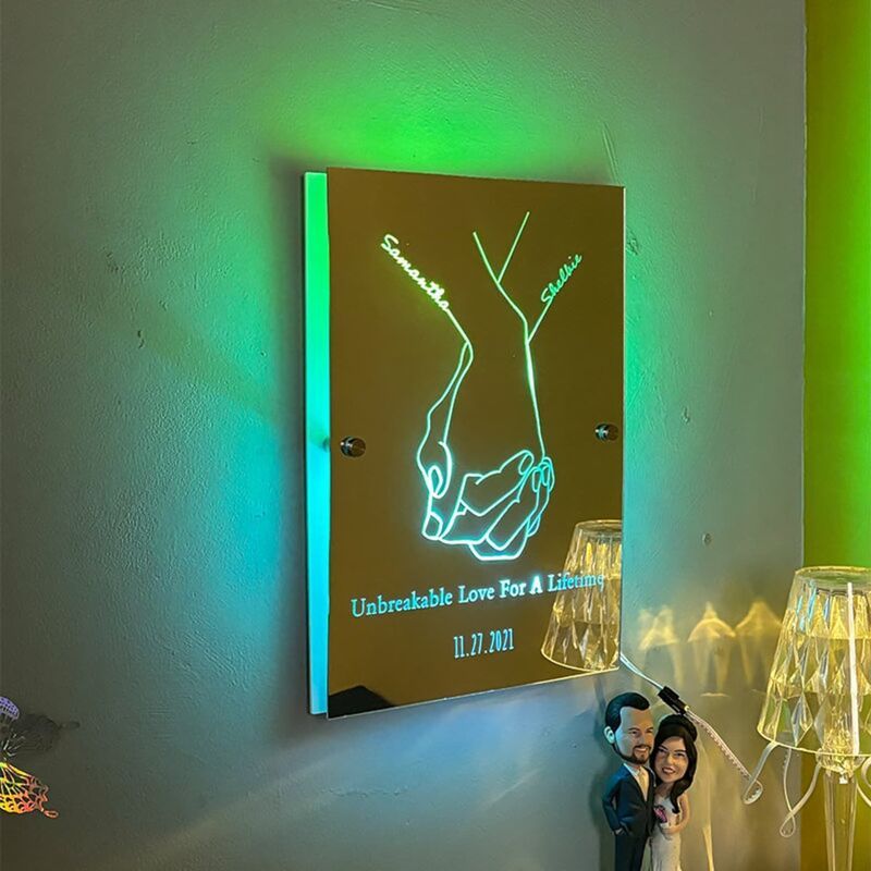 Personalized Mirror Lamp Customized Couple Name Gift for Valentine's Day