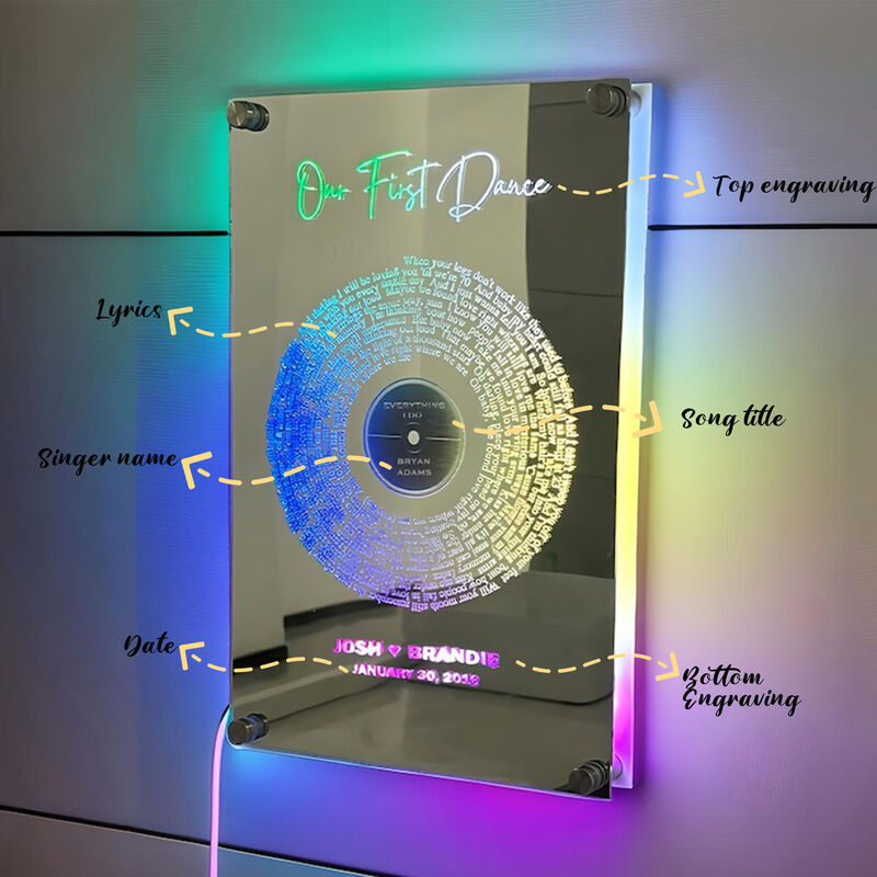 Personalized Mirror Lamp Customized Lyrics Sweet Gift for Couples