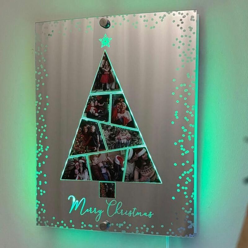 Personalized Christmas Tree Mirror Lights Customized Family Photos Fun Home Decor