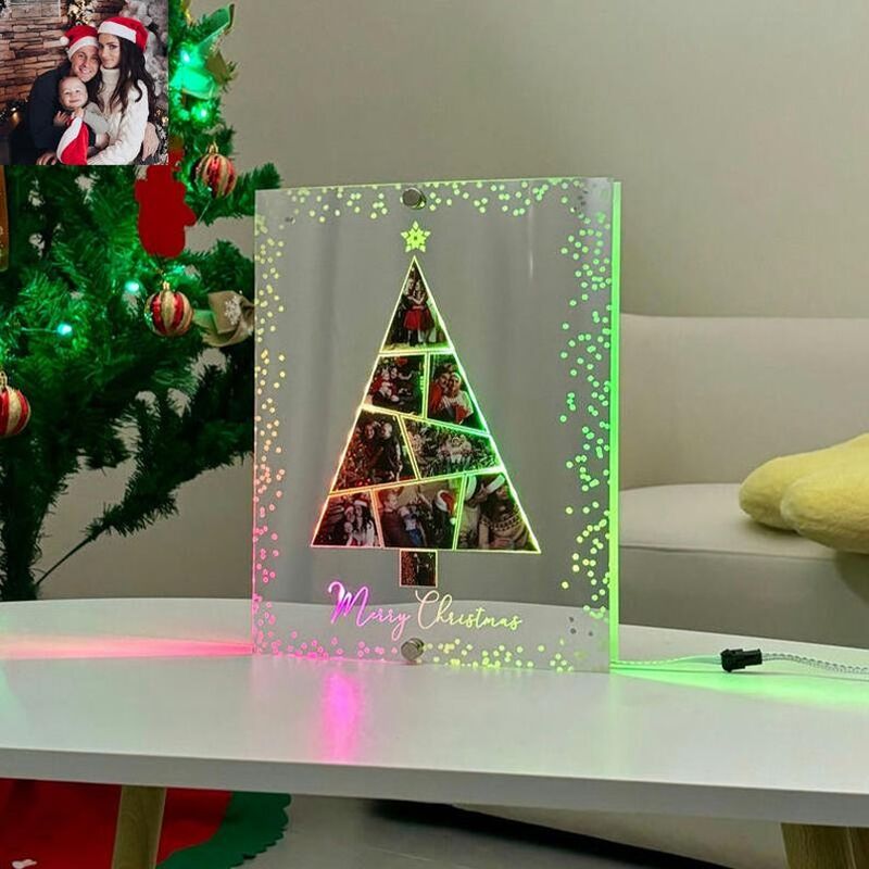 Personalized Christmas Tree Mirror Lights Customized Family Photos Fun Home Decor