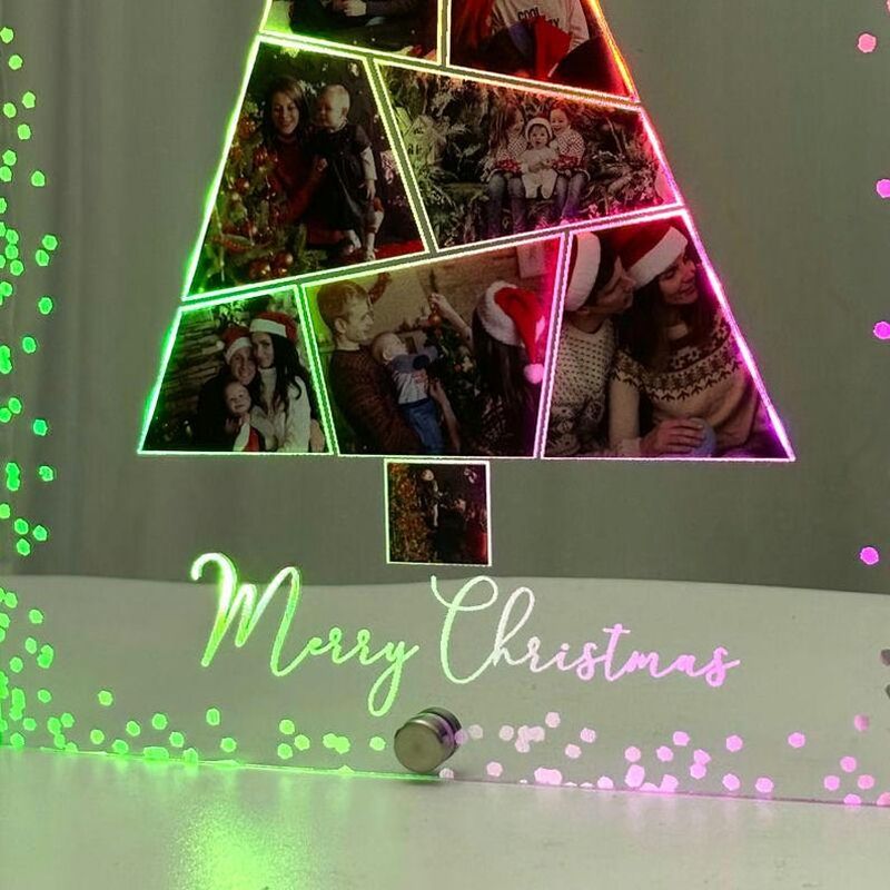 Personalized Christmas Tree Mirror Lights Customized Family Photos Fun Home Decor