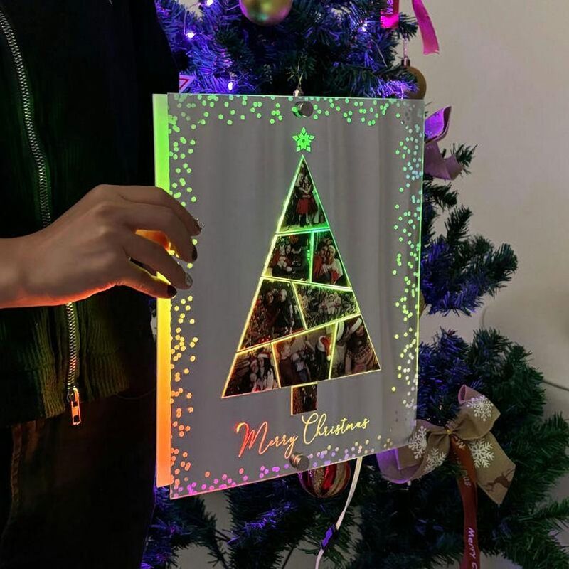 Personalized Christmas Tree Mirror Lights Customized Family Photos Fun Home Decor