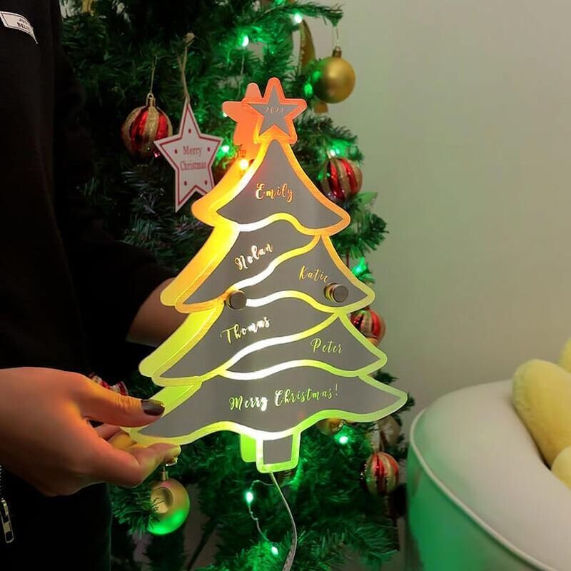 Personalized Christmas Tree Mirror Lights Customized Family Names Warm Decoration Home