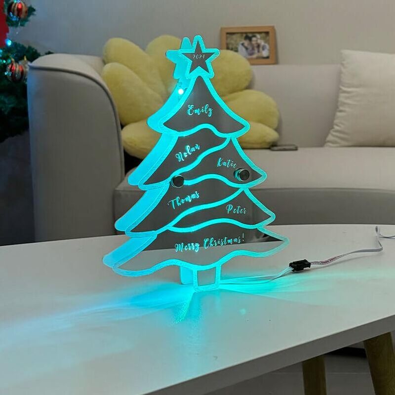 Personalized Christmas Tree Mirror Lights Customized Family Names Warm Decoration Home