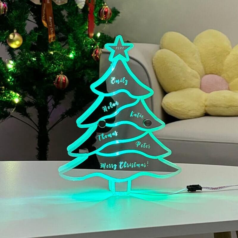 Personalized Christmas Tree Mirror Lights Customized Family Names Warm Decoration Home