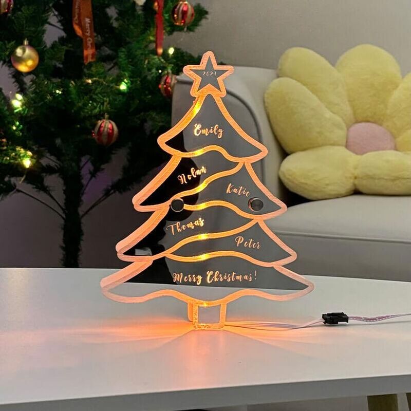 Personalized Christmas Tree Mirror Lights Customized Family Names Warm Decoration Home