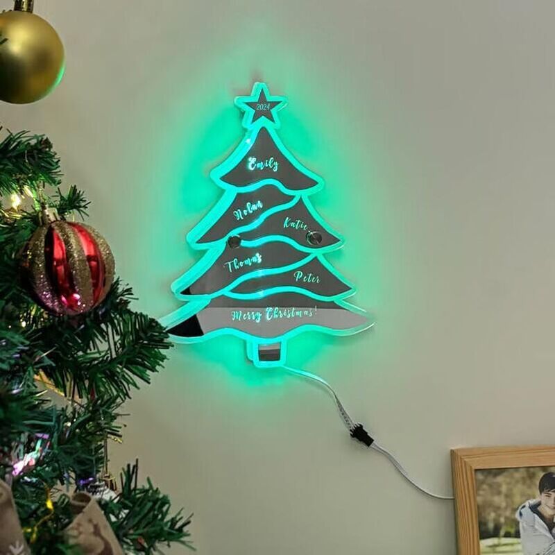 Personalized Christmas Tree Mirror Lights Customized Family Names Warm Decoration Home