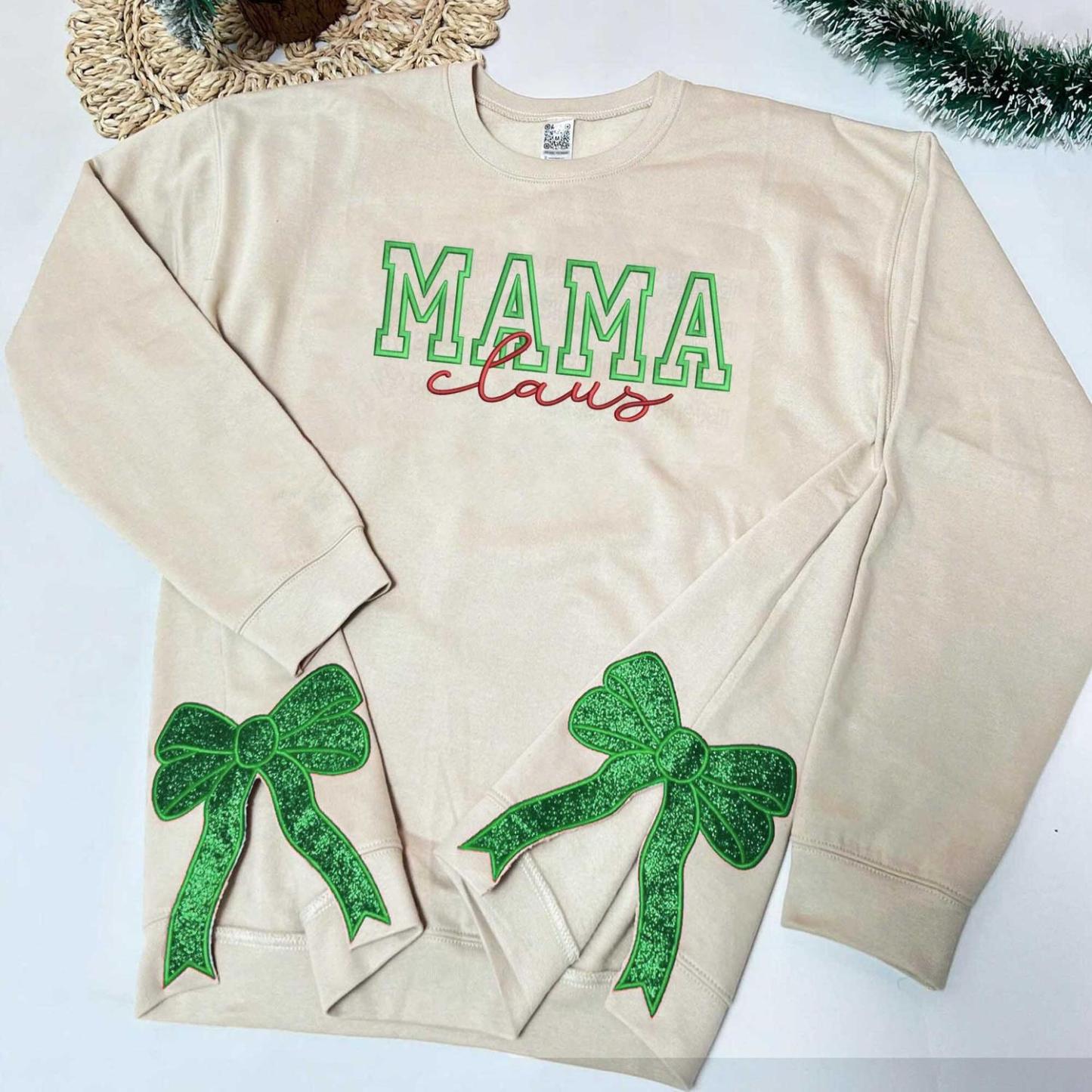 Custom Mama Claus Side Bow Embroidered Sweatshirt