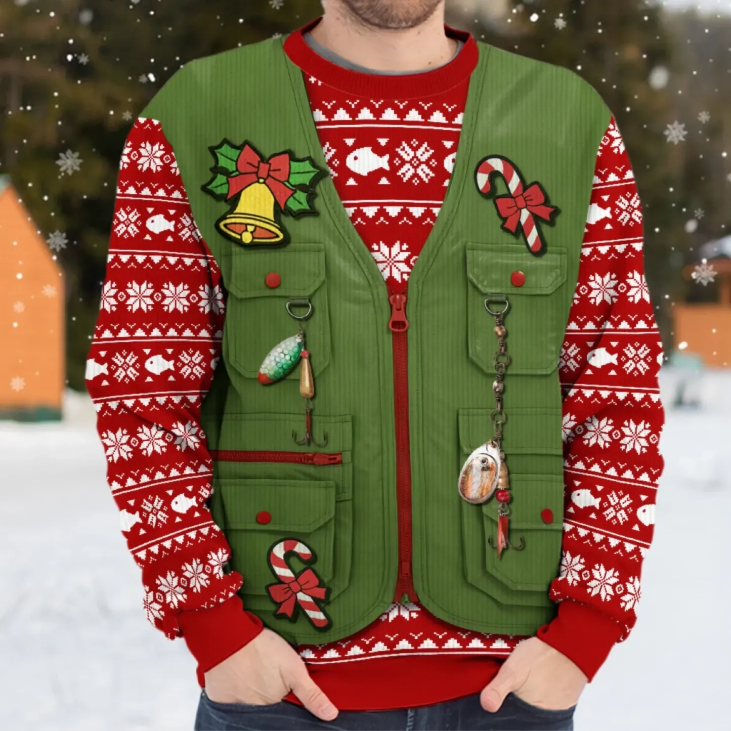 Custom Photo Unisex Ugly Sweatshirt - Personalized Christmas Birthday Fishing Gifts For Fisherman - Santa’s Fishing Buddy Since Forever