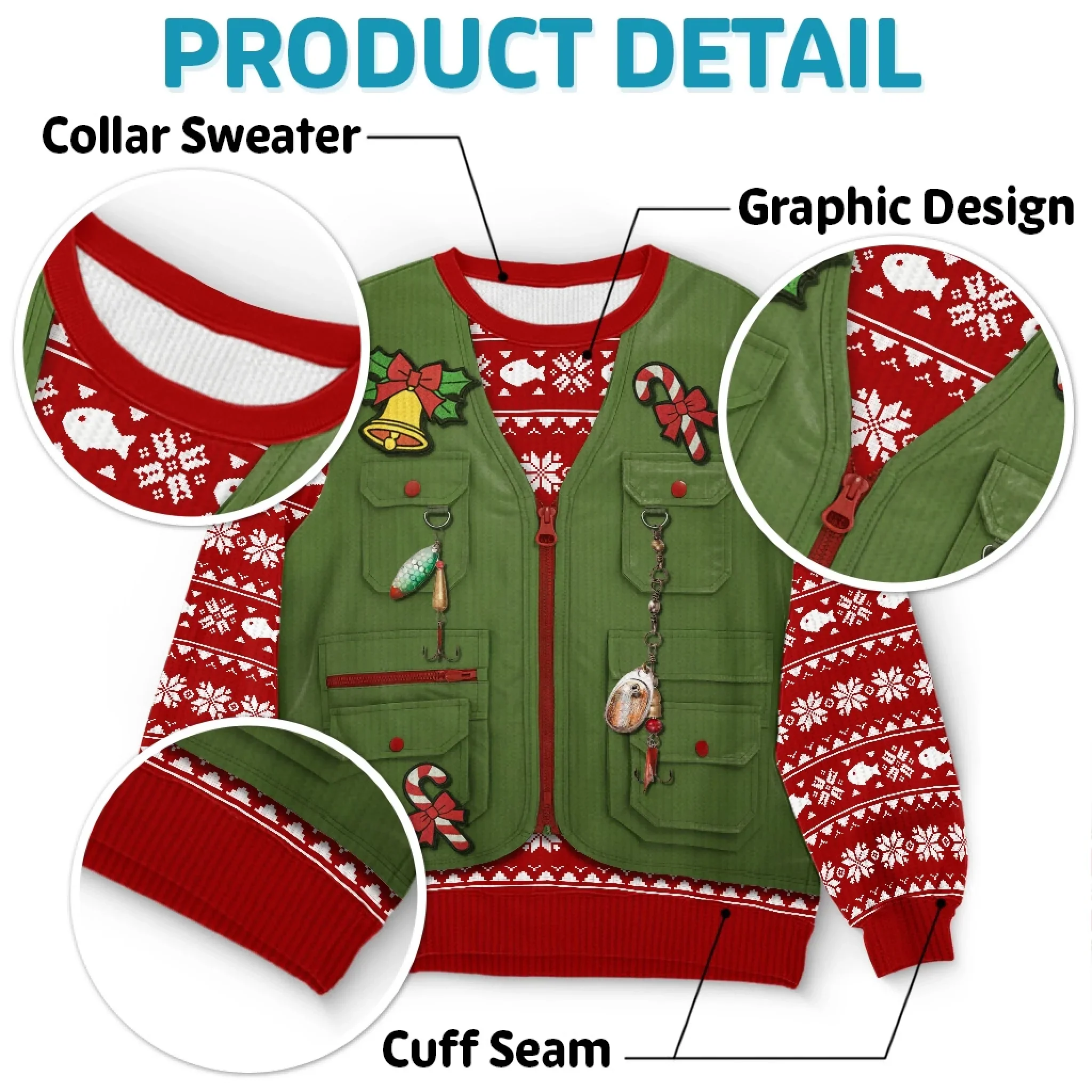 Custom Photo Unisex Ugly Sweatshirt - Personalized Christmas Birthday Fishing Gifts For Fisherman - Santa’s Fishing Buddy Since Forever