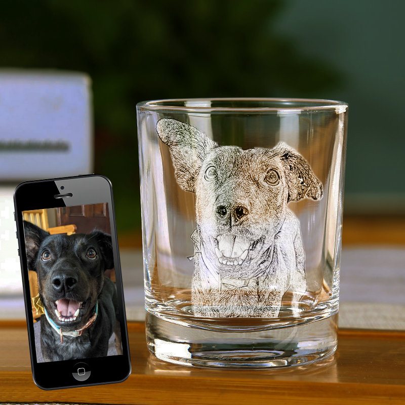 Etched Pet Picture Rocks Glass Father's Day Personalized Whiskey Glass, Personalized Glassware Unique Dad Gifts