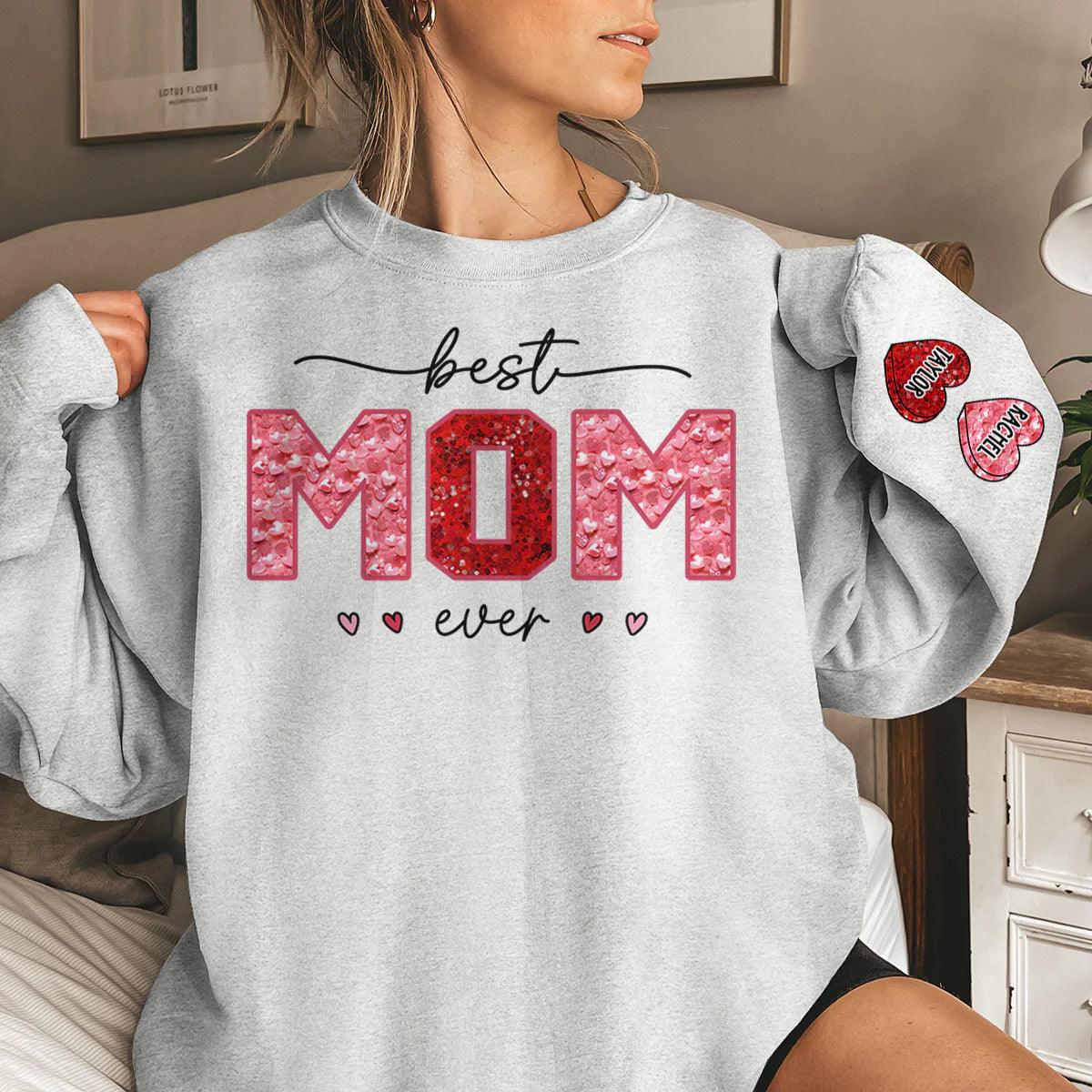 Best Grandma In My Heart - Family Personalized Custom Unisex Sweatshirt With Design On Sleeve