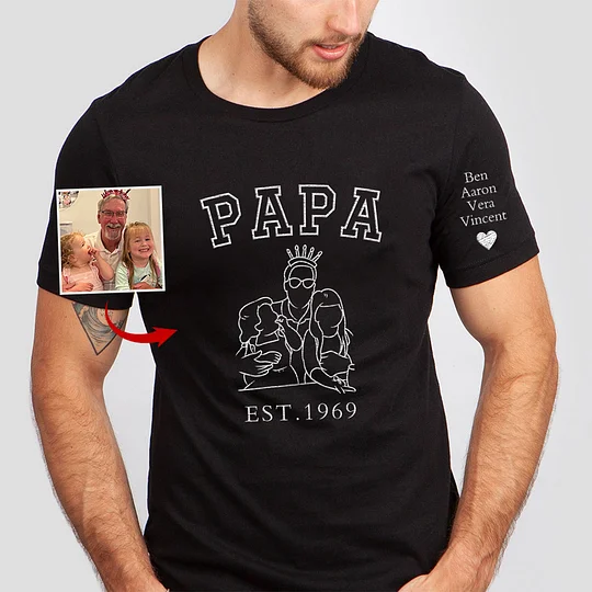 Best Gifts For Him - Personalized Embroidered Dad/Grandpa's Photo Outline Shirt 