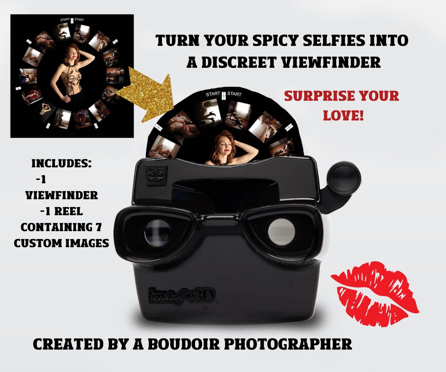 Custom Boudoir Viewfinder and Reel, Selfie Viewfinder, Vintage Viewfinder, Spicy Selfie Gift, Discreet Image Gift