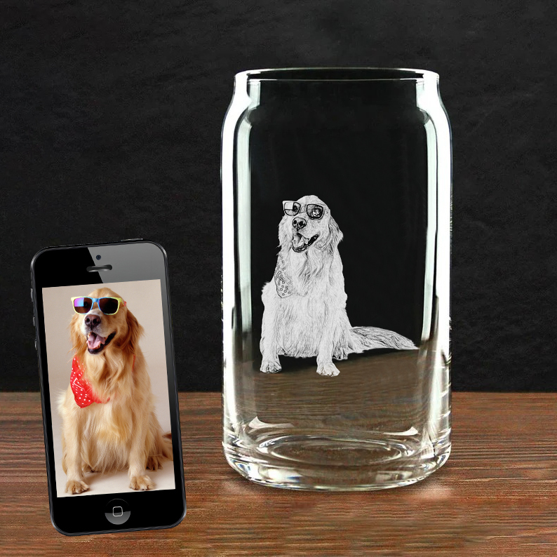 Etched Pet Picture Rocks Glass Father's Day Personalized Whiskey Glass, Personalized Glassware Unique Dad Gifts