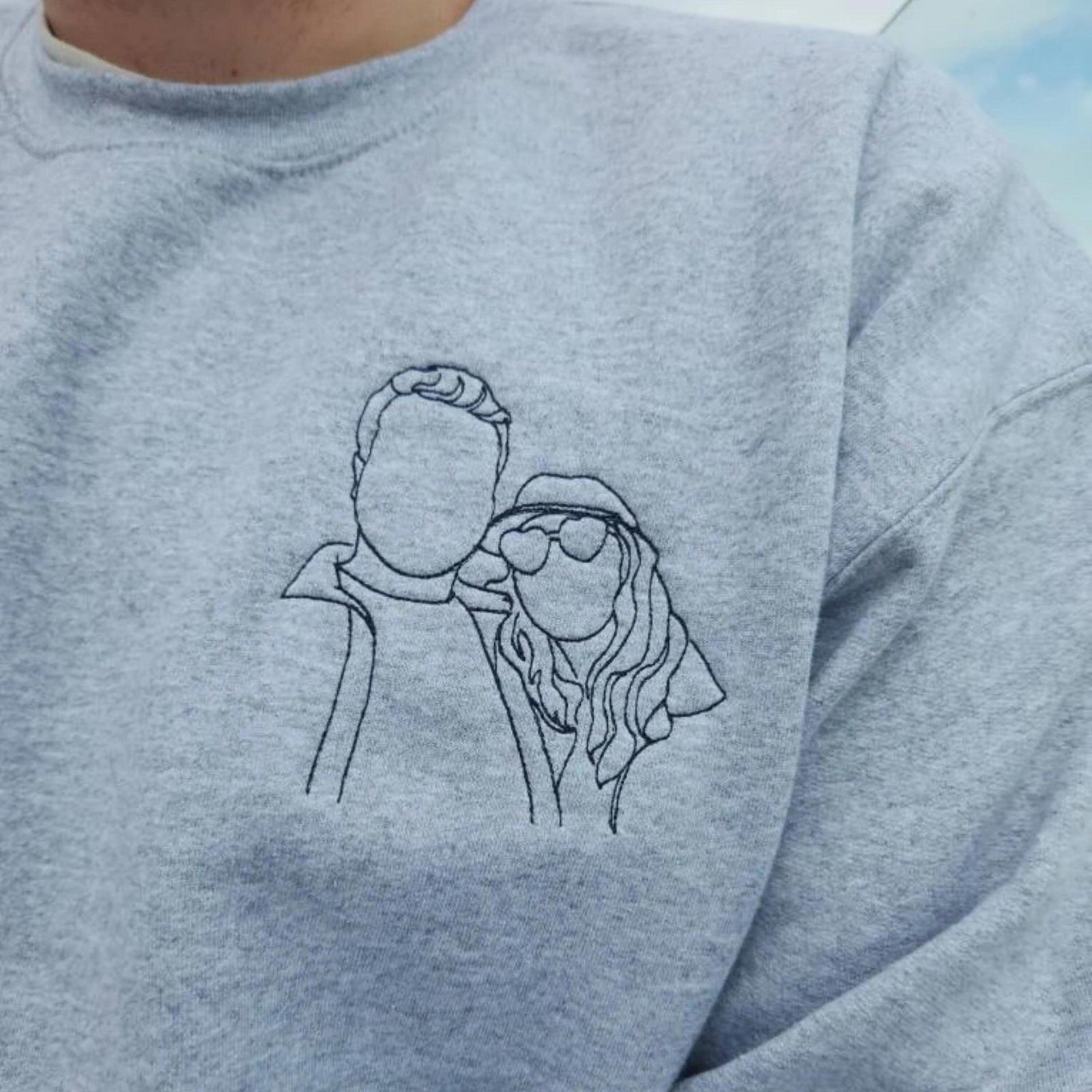 Custom Embroidered Hoodies for Couples – Matching Outline Portrait from Photo