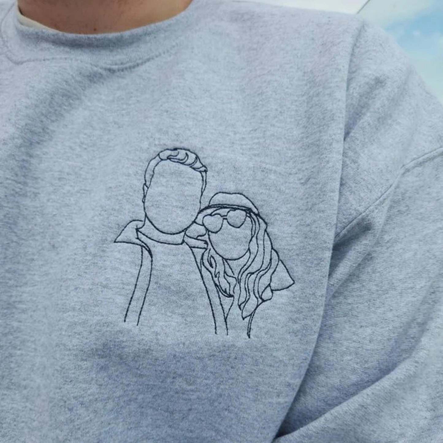 Custom Embroidered Hoodies for Couples – Matching Outline Portrait from Photo