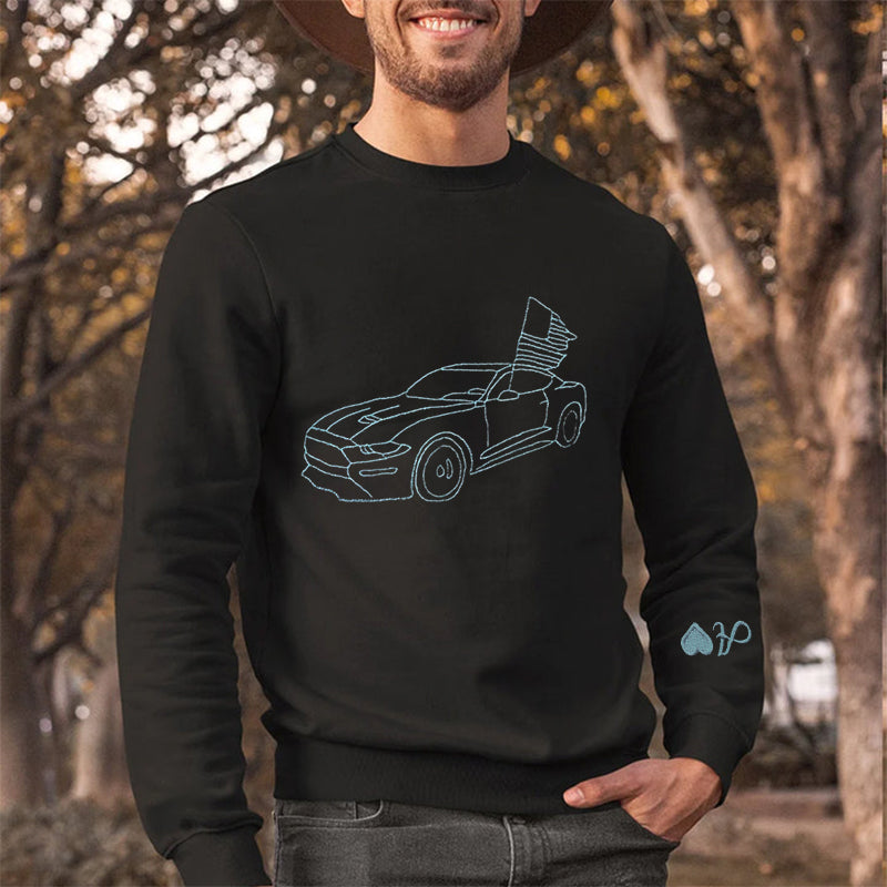 Custom Car Sweatshirt, Custom Car Outline Sweatshirt, Embroidered Car