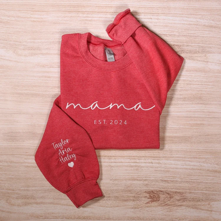 Custom Mama Embroidered Sweatshirt With Kids Names Sleeve