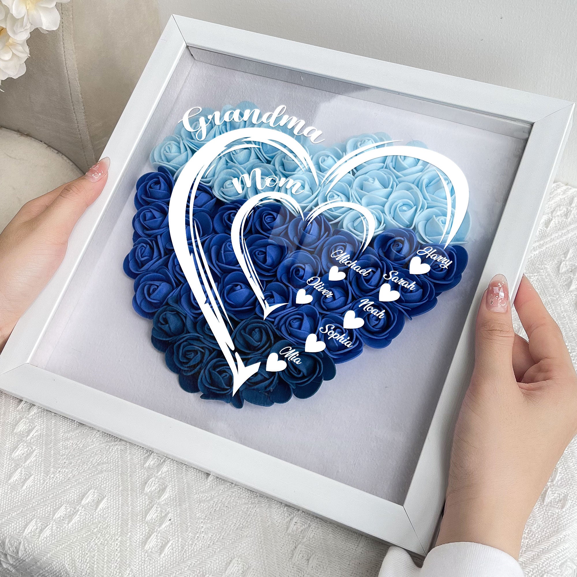 Grandma Hearts Mum Hearts - Personalized Flower Shadow Box