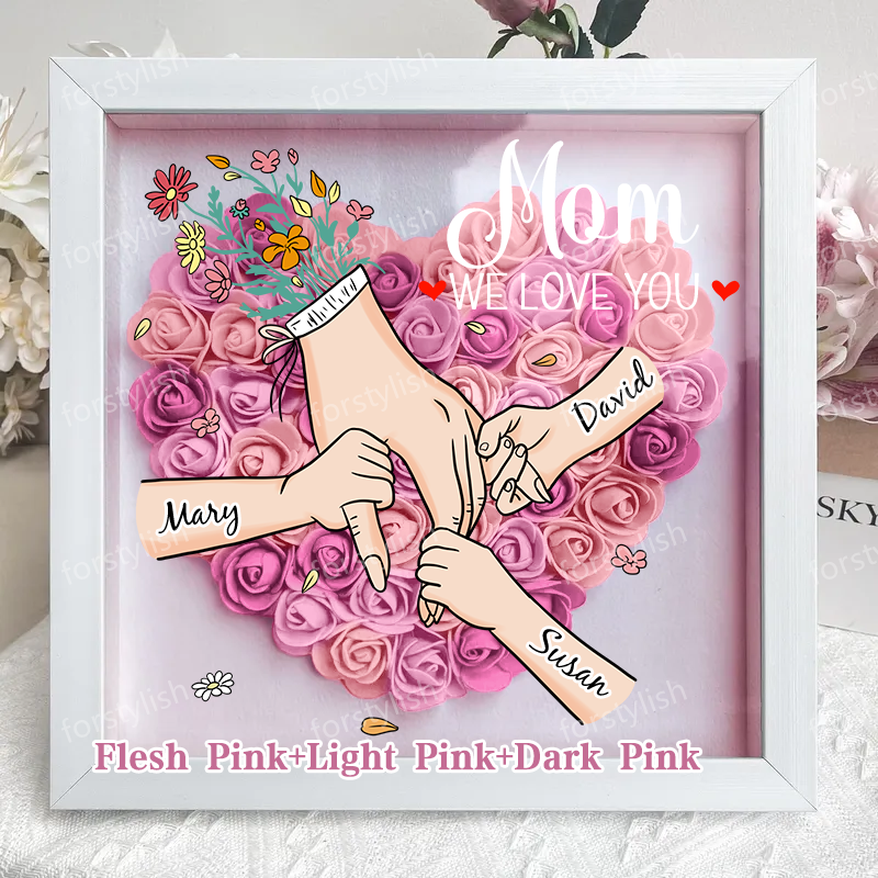 Family Love Blooms Forever – Personalised Mum & Grandma Flower Shadow Box with Names