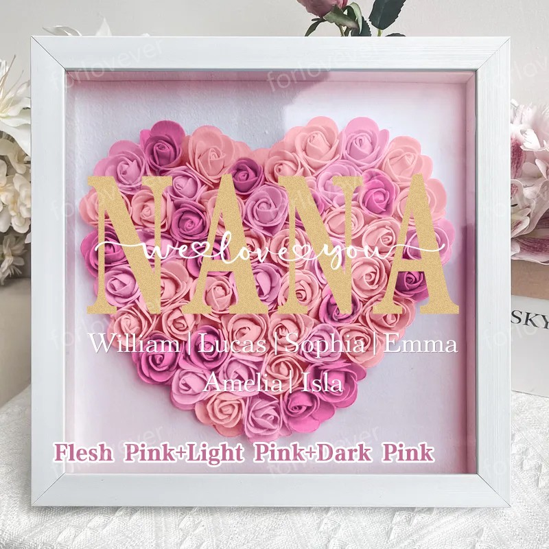 Personalized Mum Flower Shadow Box Mother's Day Gift Mum's Rose Frame Box Flower Gift Box for Mum Grandma Nana Birthday Gifts for Mum