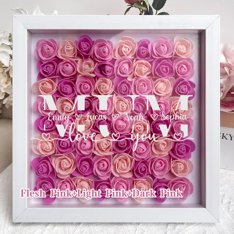 MUM-Love you- Personalized Flower Shadow Box Custom Name & Text Square Rose Frame Decorations Mother's Day Gift