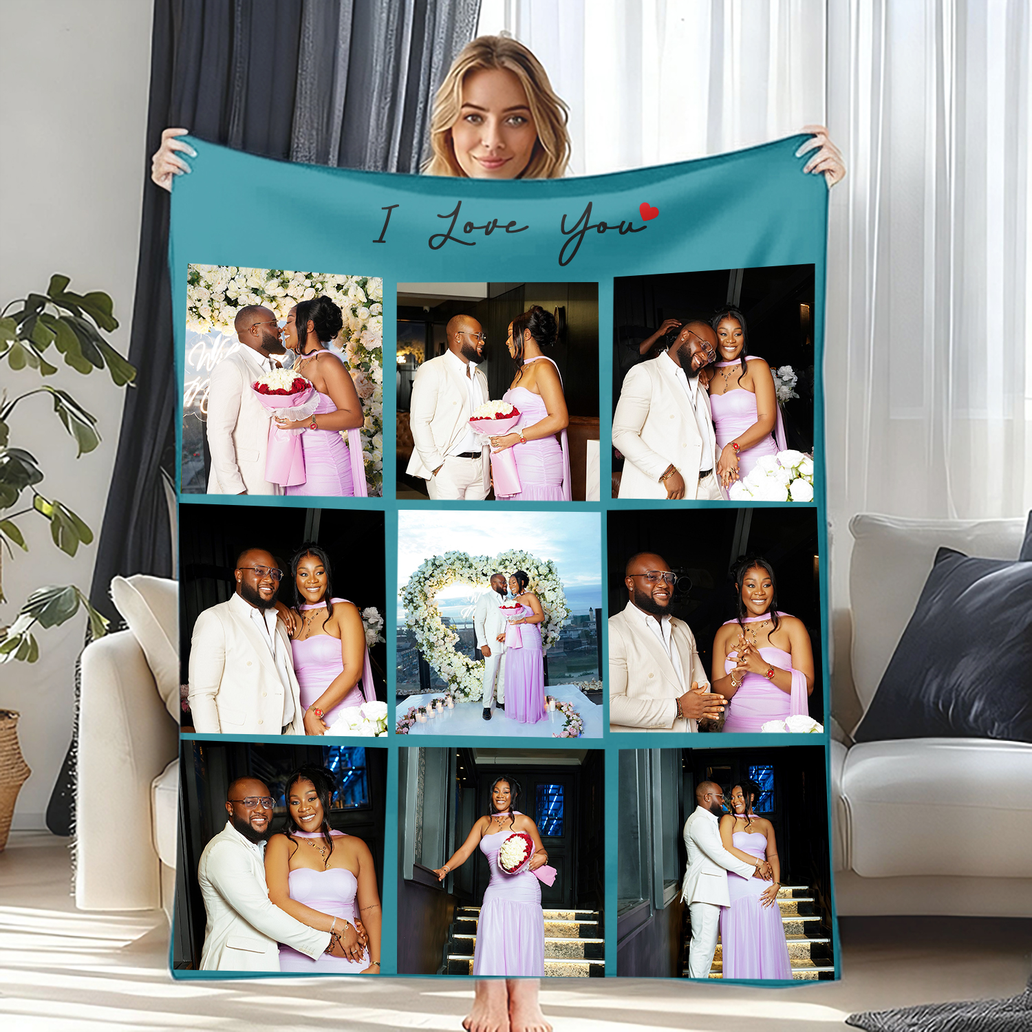 Custom Photo Blanket Gift for Couples Family