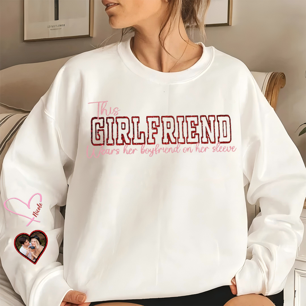 Wear Your Heart on Your Sleeve – Personalized Couple Photo Sweatshirt with Name on Sleeve