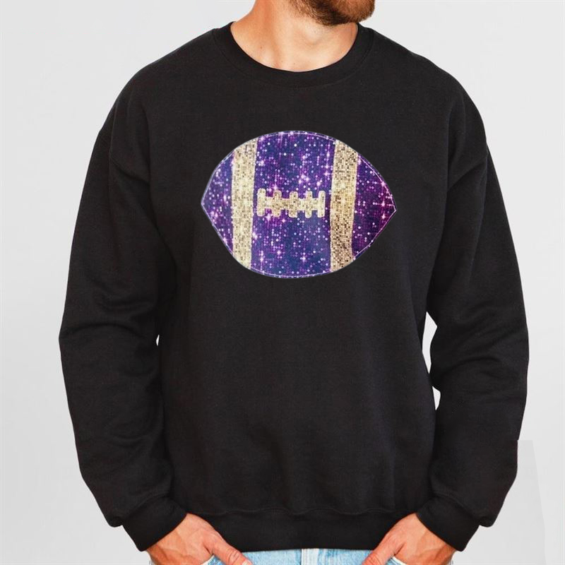 Faux Glitter Flutter Sleeve Purple & Gold Football Tee – Tigers Game Day Shirt for Baton Rouge, LA