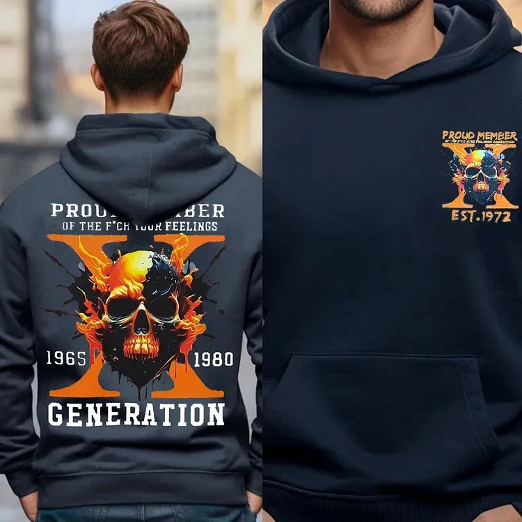 Custom Est Year Gen X Flaming Skull Proud Member Fck Your Feelings Generation Sweatshirt/T-shirt