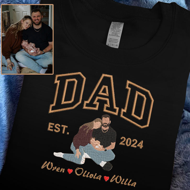 Father's Day EST Personalized Embroidered Family Photo Hoodie Sweatshirt T-Shirt
